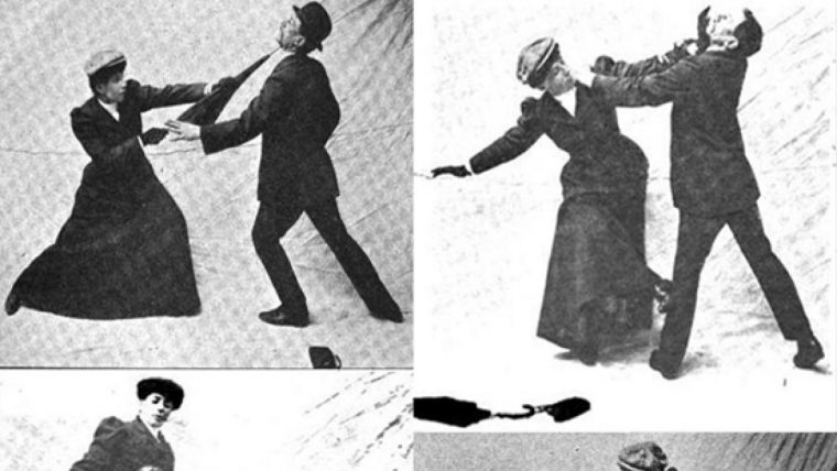 Fotografies anys 1910 d'una dona defensant-se d'un home